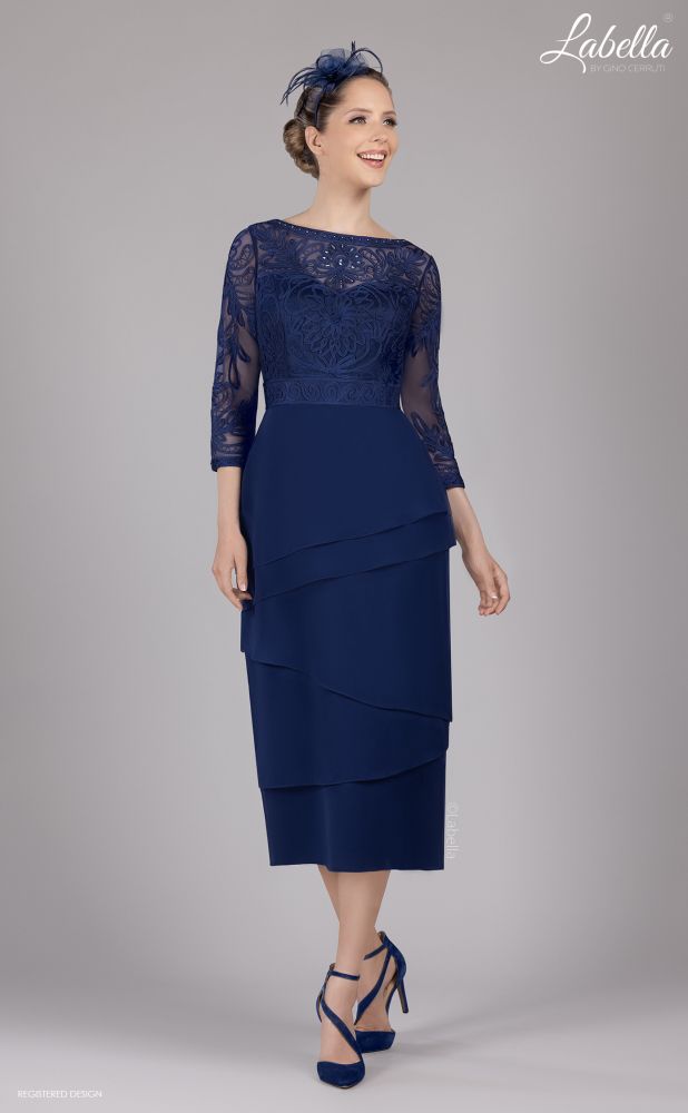 Navy Chiffon and Lace Dress