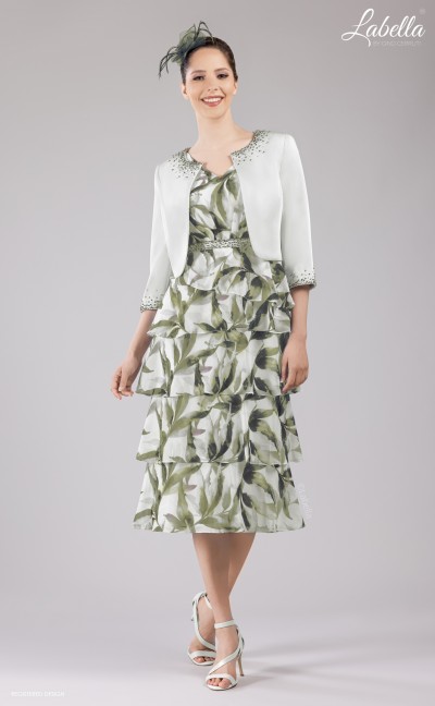 Sage print Chiffon Dress & Jacket 