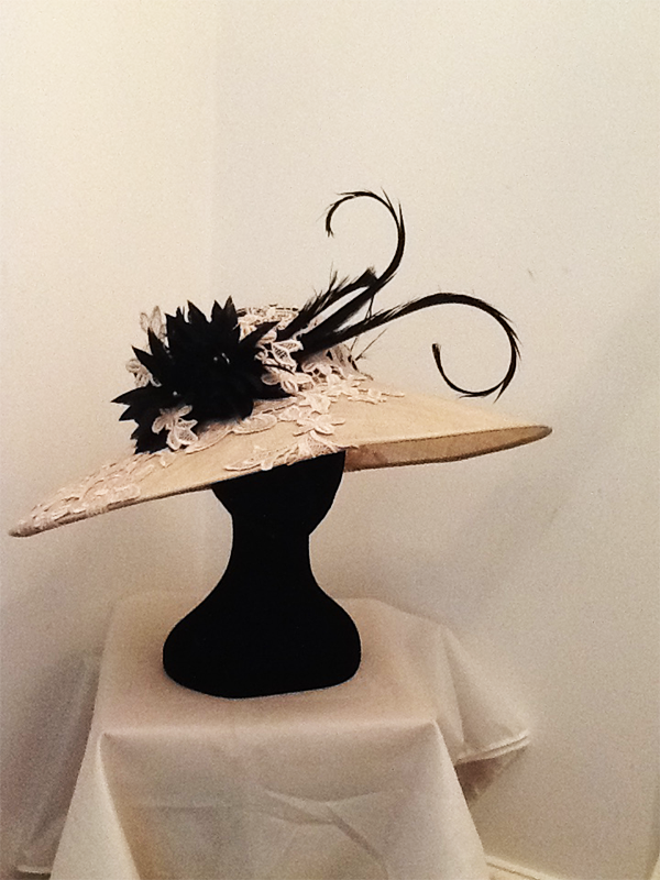  Ivory Lace Hat & Black Feathers