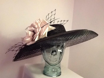 Black & Ivory, Silk Flower Basket weave Hat