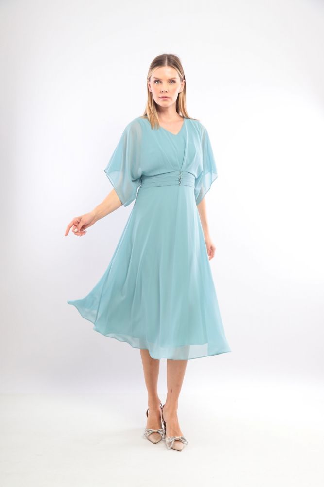 Lizabella Chiffon A line dress - Light Blue/ Green