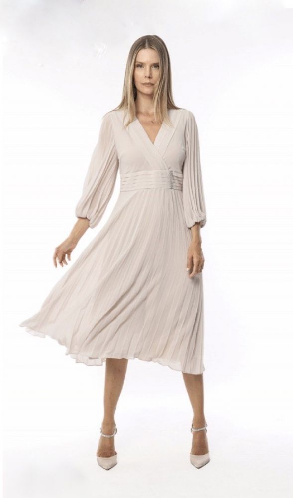 Pale Pink Chiffon Pleated Dress