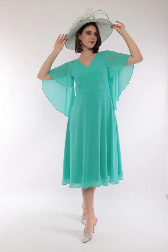 Lizabella Mint Green Cape Sleeve Dress