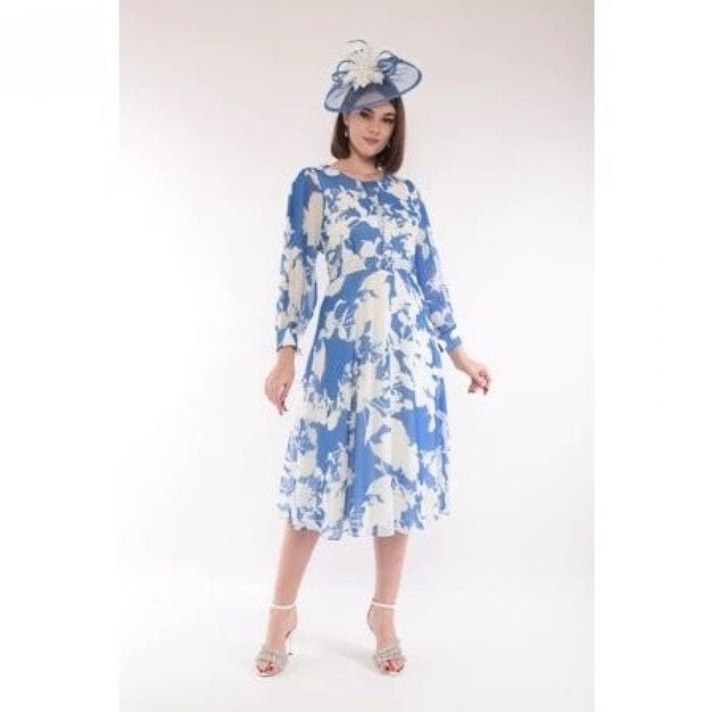 Lizabella Blue and White Floral Dress